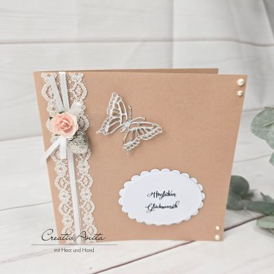 Glückwunschkarte Vintage Lace Braun-Silber